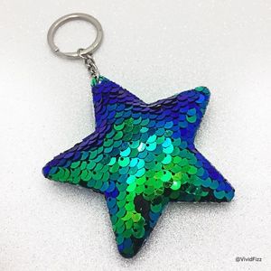 Star Keychain • Blue Green Metallic Sequins